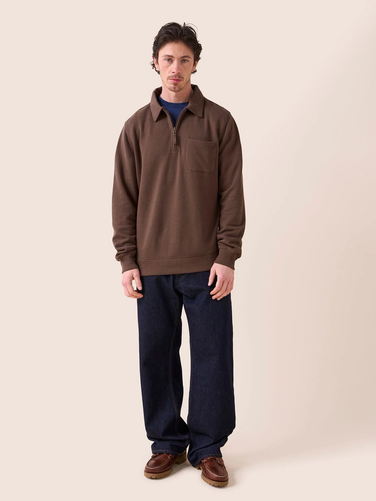 Java Organic Cotton 1/4 Zip Sweater in Brown