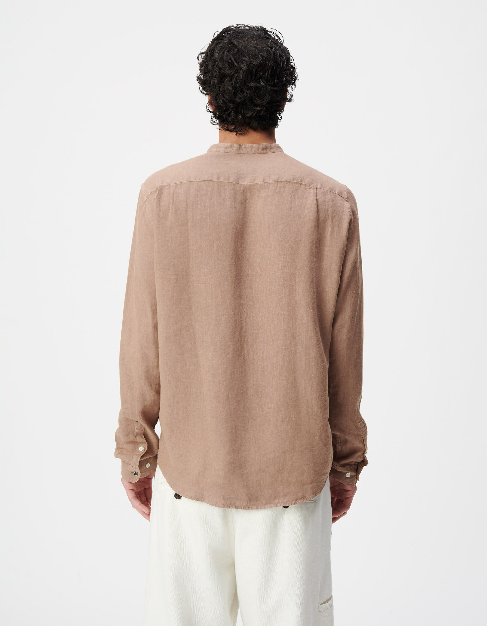Chemise regular blanche 100% lin col Mao Homme