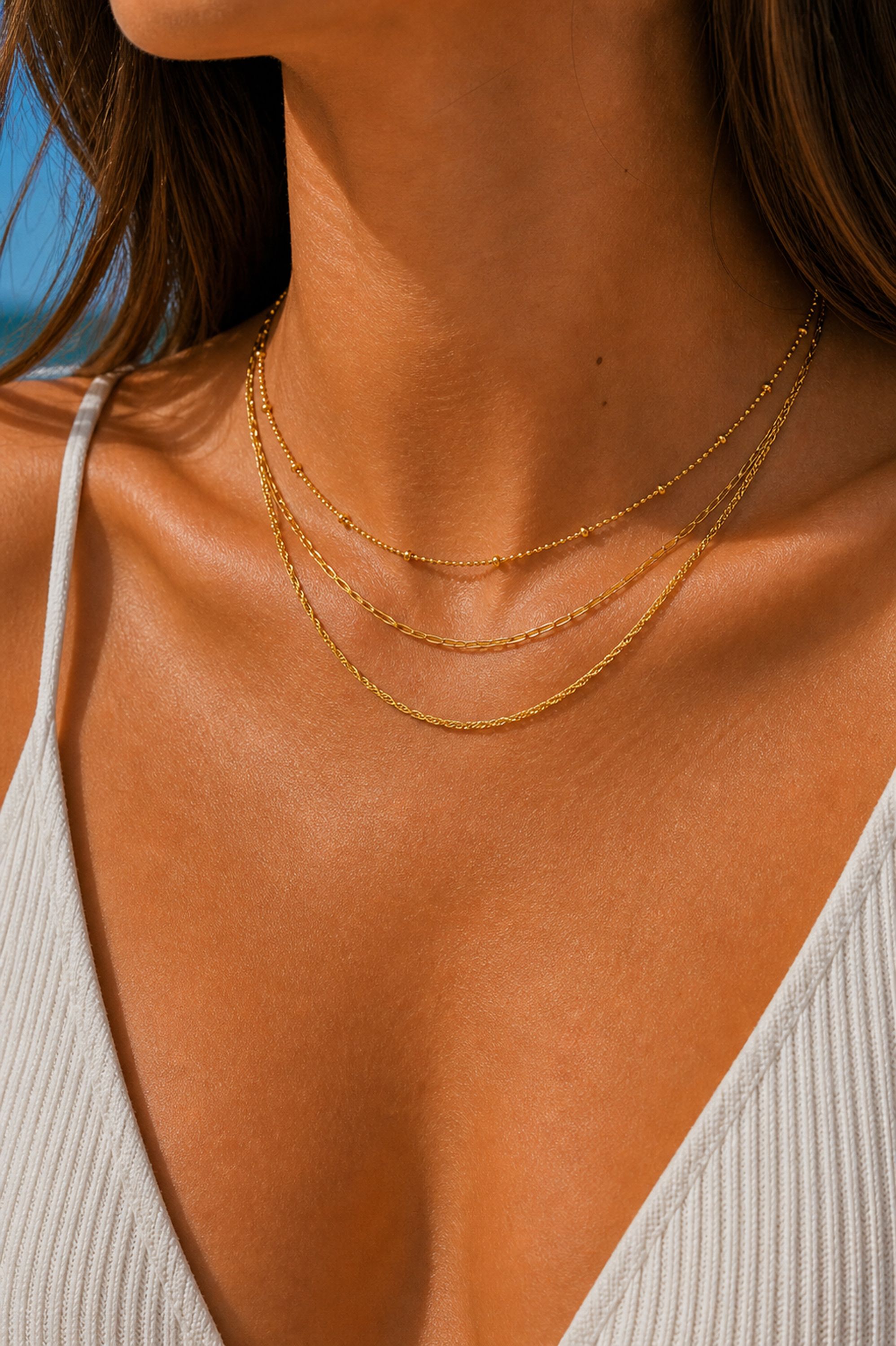 Jon Richard Gold Plated Waterproof Multirow Necklace - Pack of 3