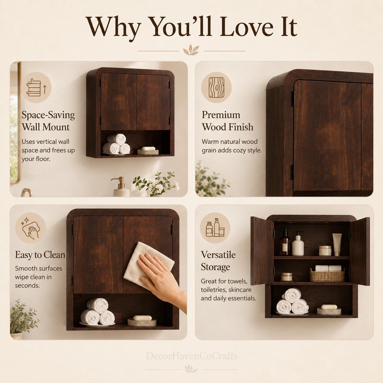 Dark Brown Wooden Wall Cabinet, Bathroom Organizer, Adjustable Shelf Storage