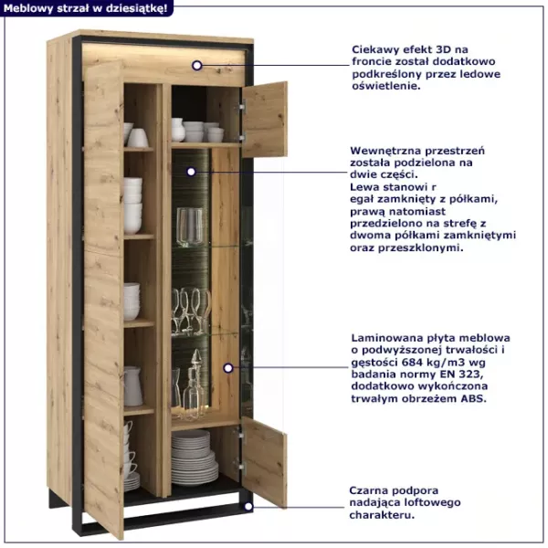 Industrialna witryna do salonu dąb artisan - Xyax