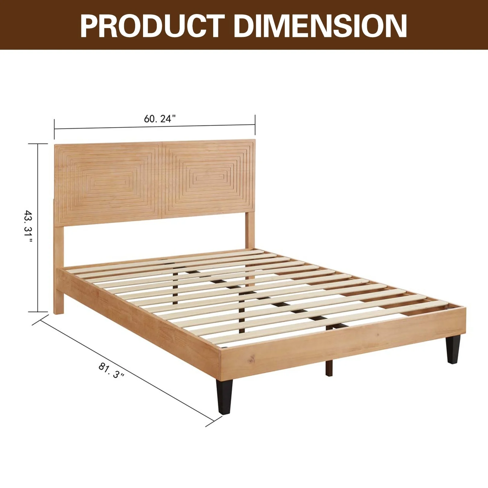 MUSEHOMEINC Mid Century Modern Solid Wood Platform Bed,Bed Frame with Adjustable Height Headboard,No Box Spring Needed