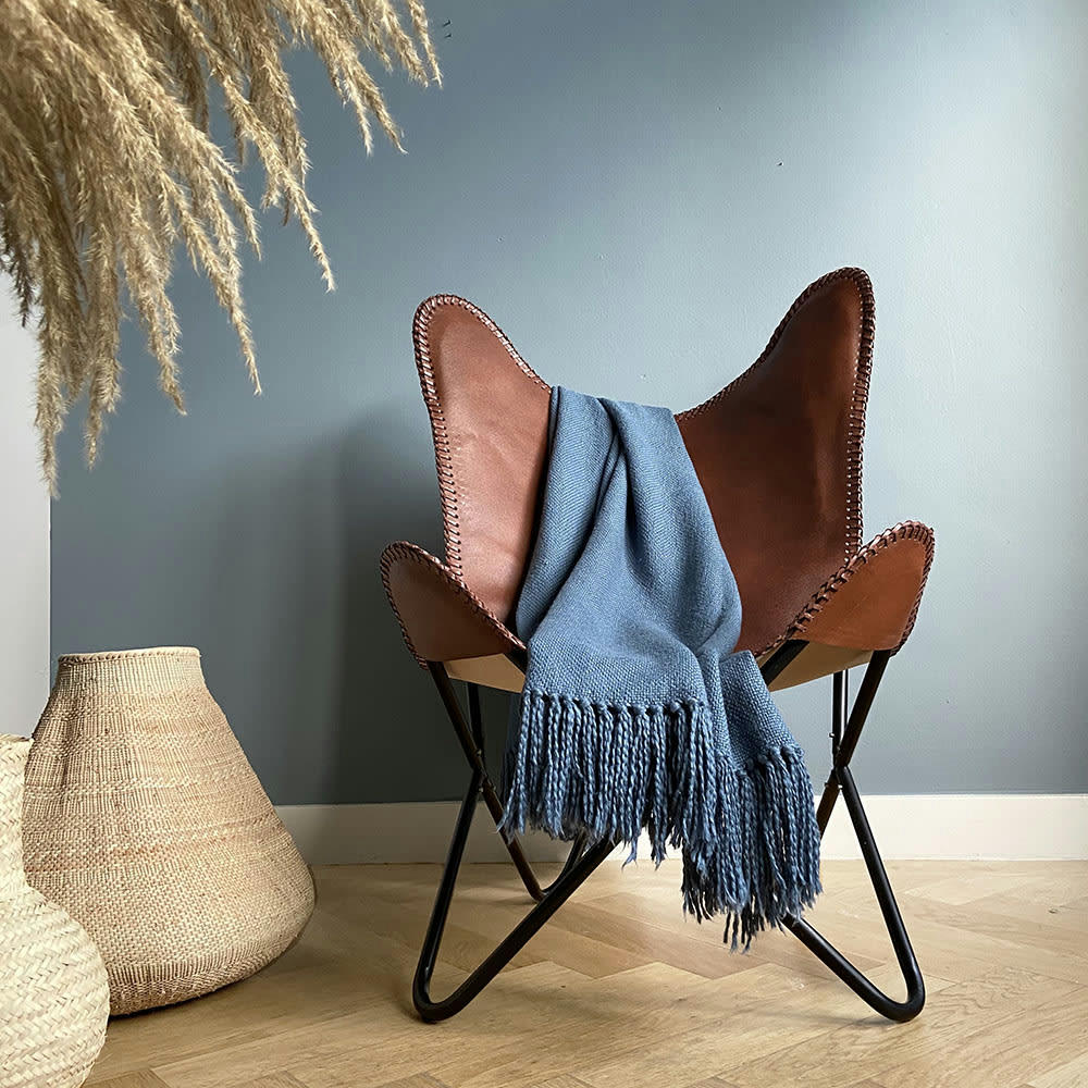 PLAID EN COTON - Plaid en coton bleu matin 127x152