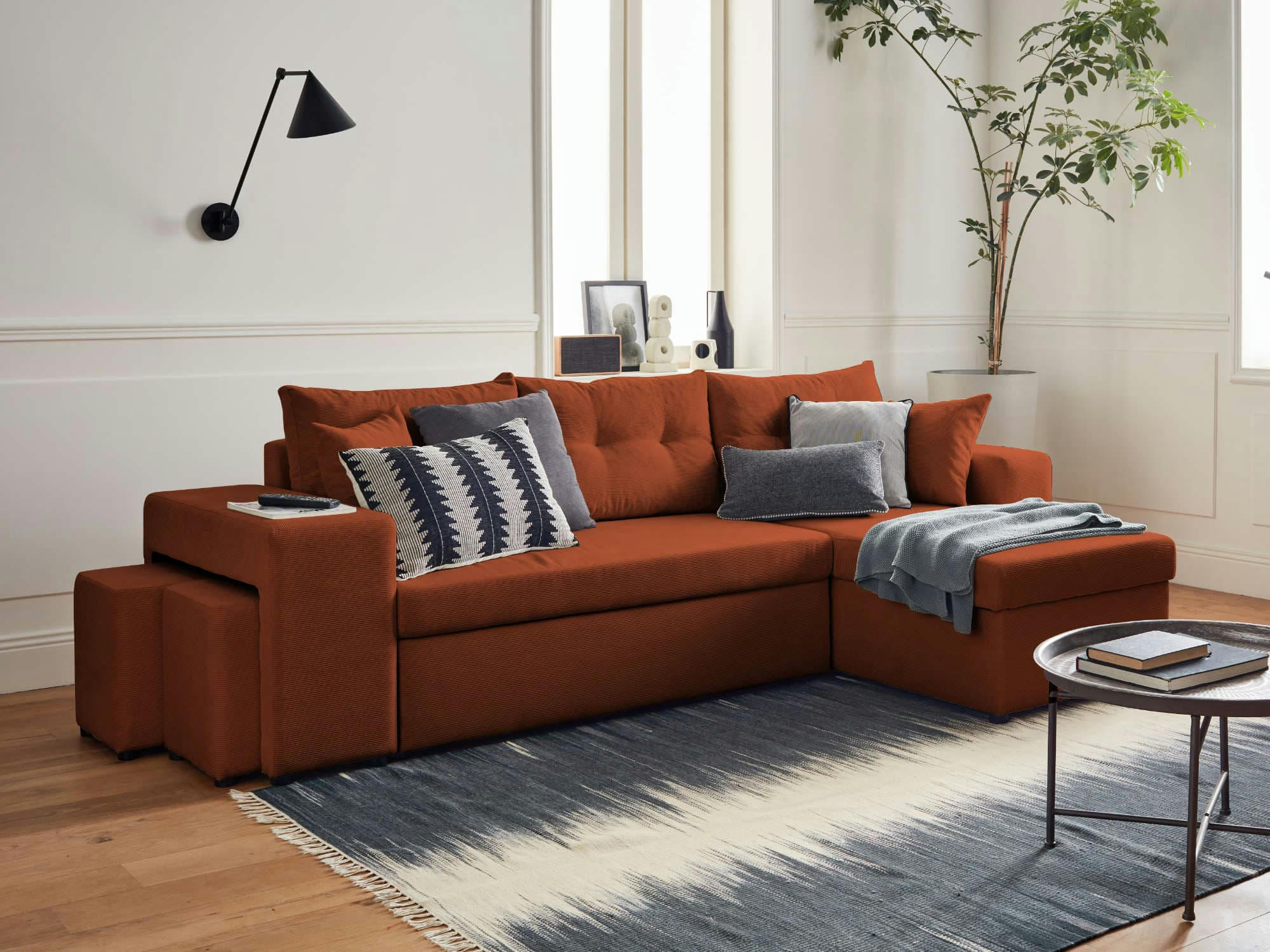 CALIFORNIA - Canapé d'angle réversible convertible 4 places en velours côtelé