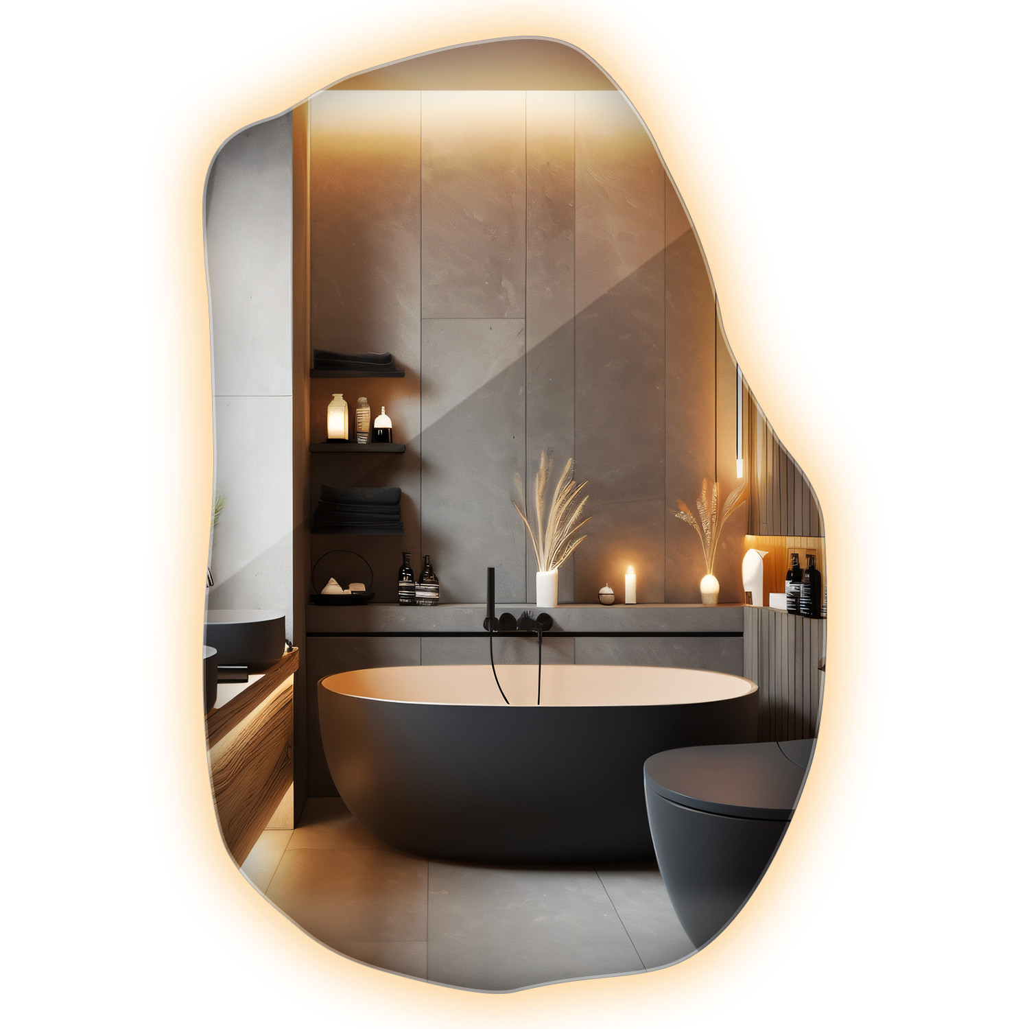 Dekoracyjne lustro LED do wnętrz ciepłe światło 70 x 45,5 cm Wallfluent
