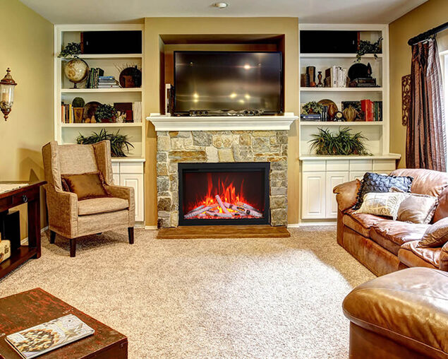 Amantii Smart 33&rdquo; Fireplace &ndash; Includes a steel trim, glass inlay, 10 piece log set with remote and cord