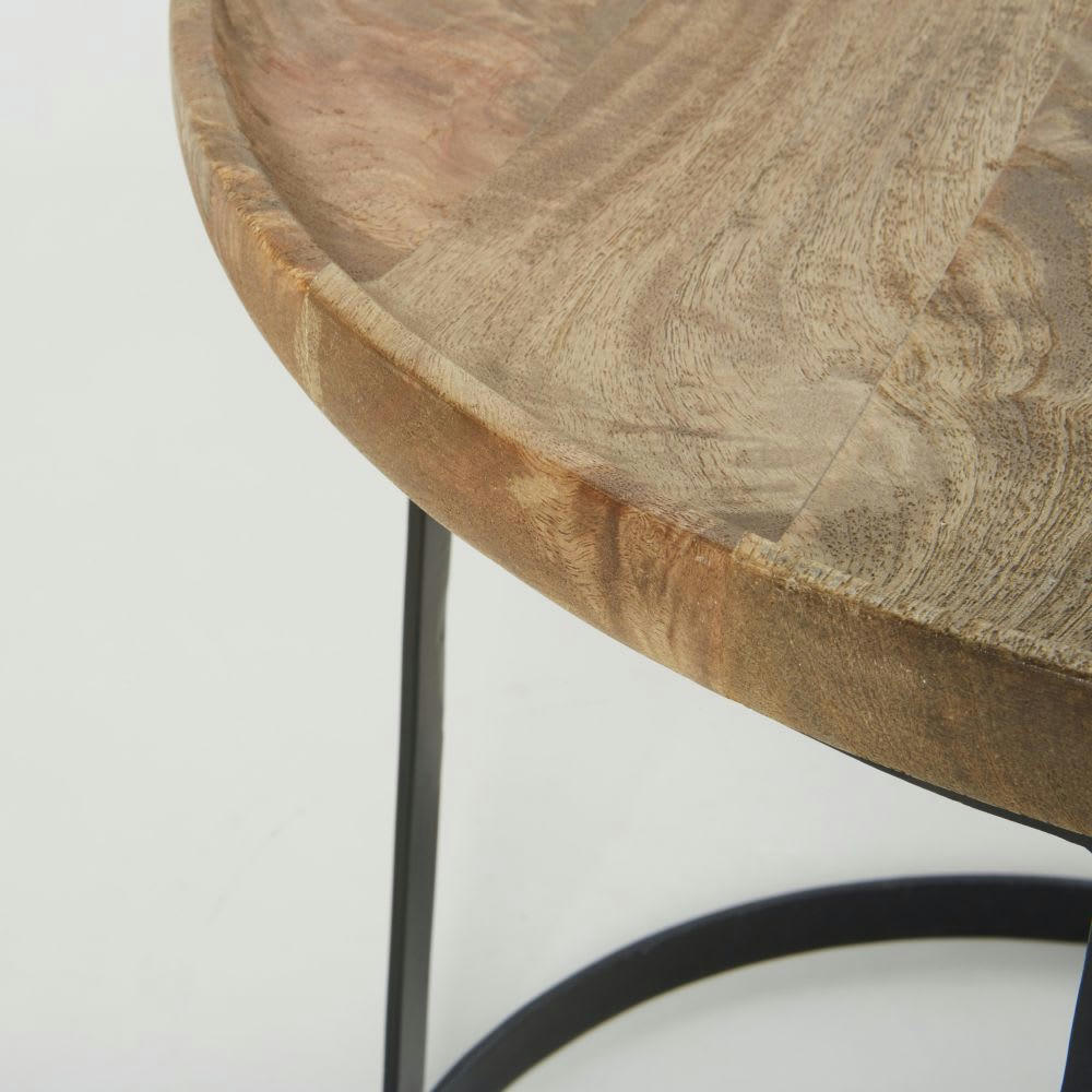 TAWA - Bout de canapé en bois de manguier et métal noir