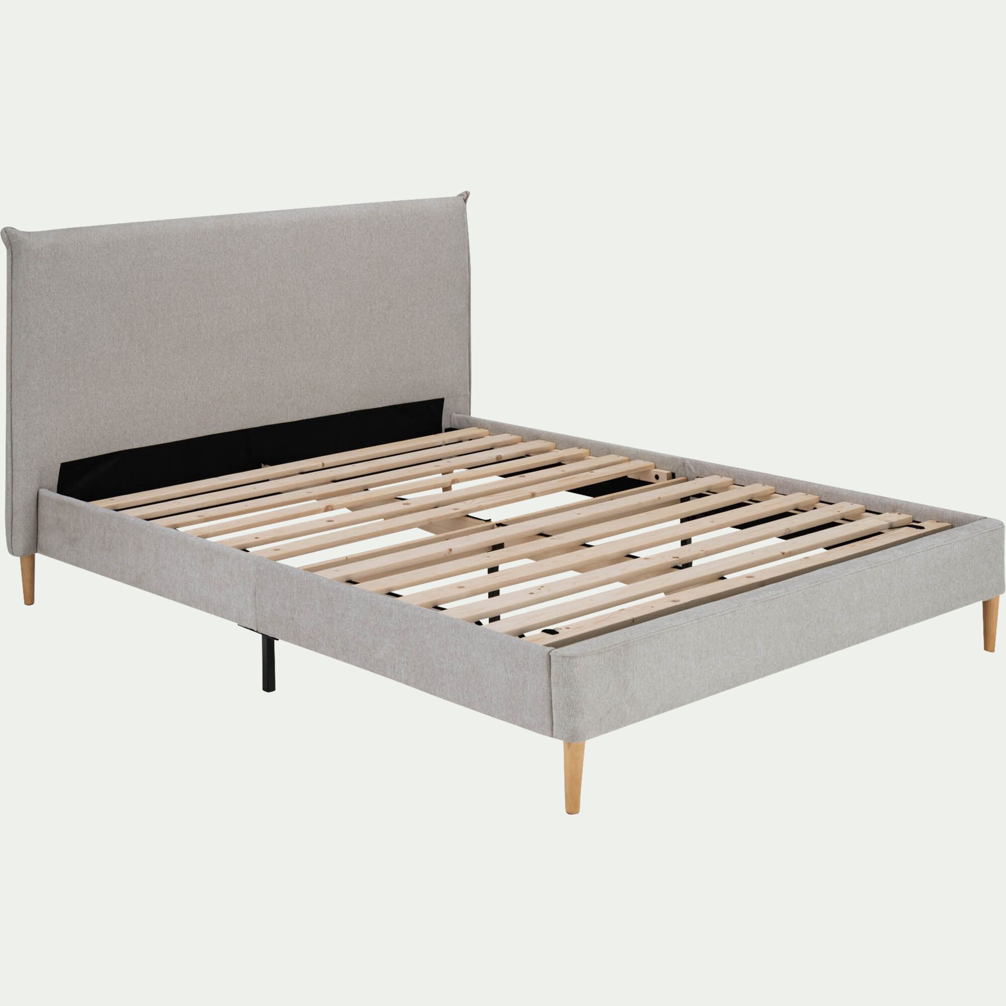 MARLO - Lit 2 places avec tête de lit en tissu 160x200cm - gris