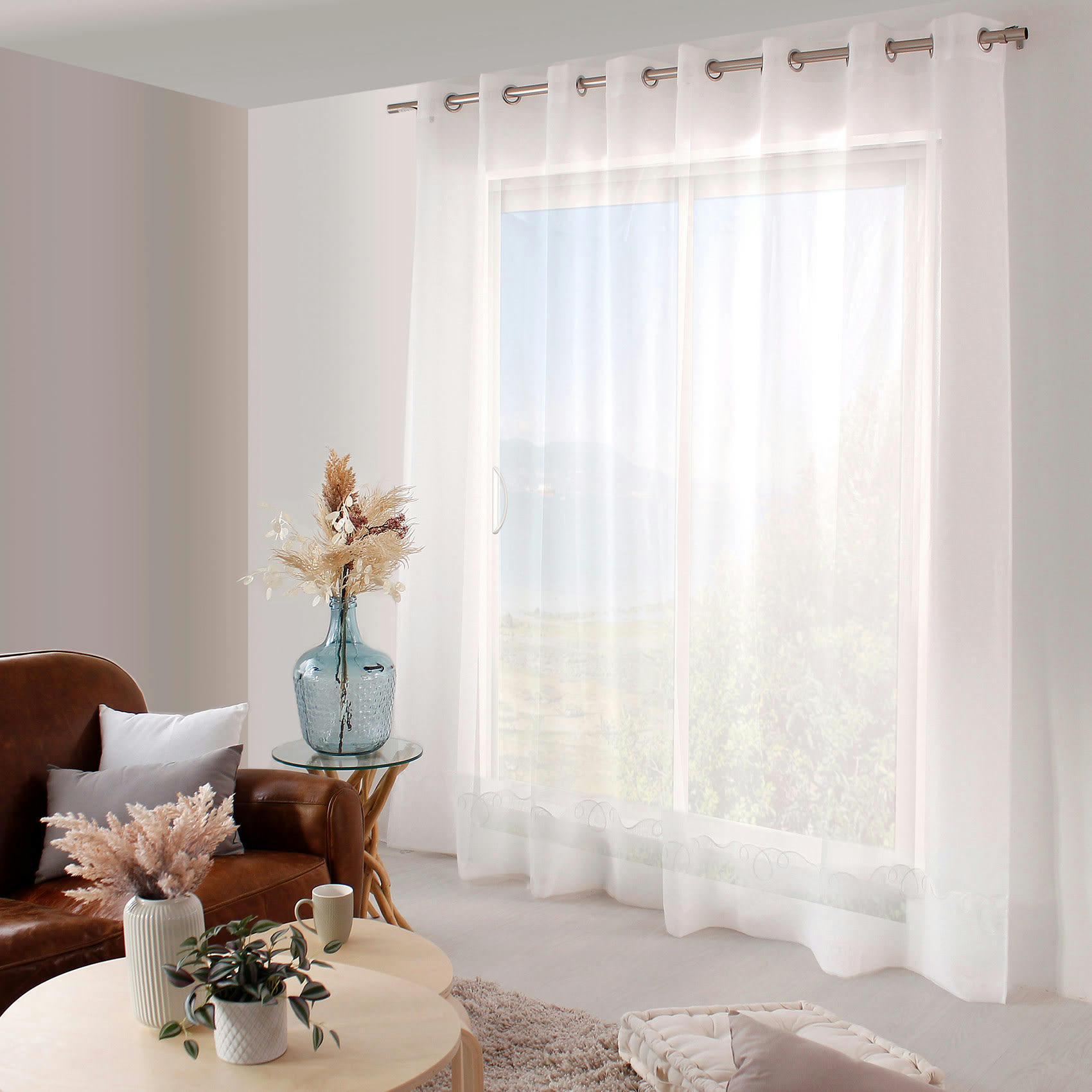 - Voilage uni brodé cornely polyester blanc 240x240 cm