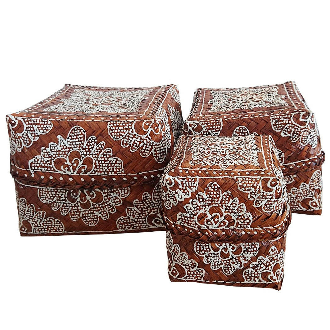 MANDALA - Boîtes en bambou carrées, marron Lot de 3