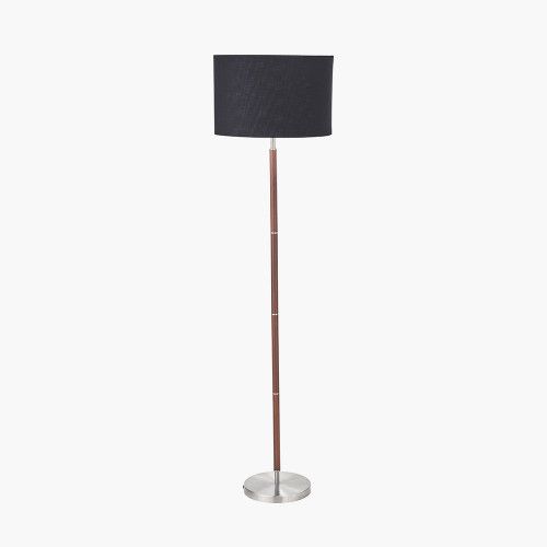 Ruma Brushed Silver and Wood Effect Floor Lamp