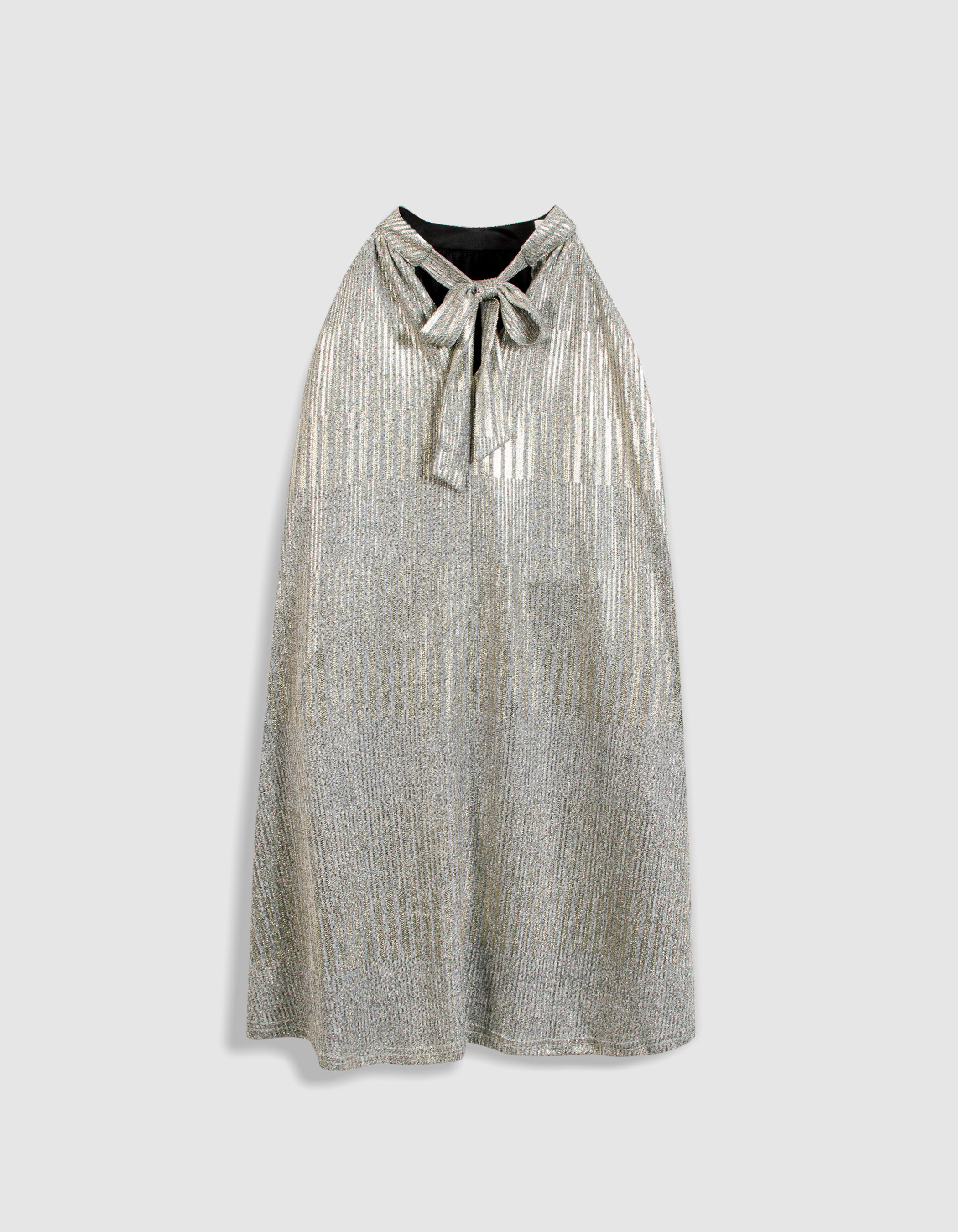Robe courte argentée maille côtelée à nouer dos Femme