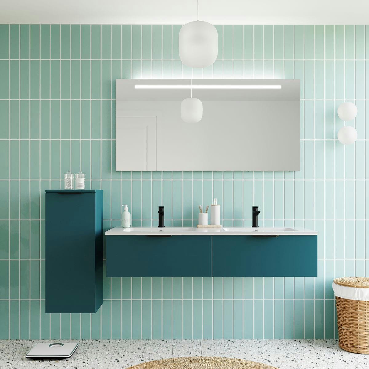 SOHO - Meuble salle de bain double vasque 140cm 2 tiroirs Bleu