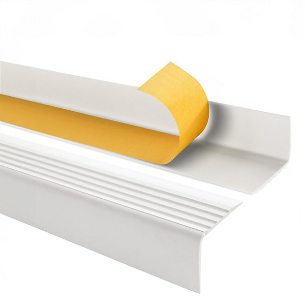 Nez de marche PVC 50x42mm, QUEST, profilé d'escalier RGP, auto-adhésif, antidérapant, d'escalier-protection, blanc, 1.65m