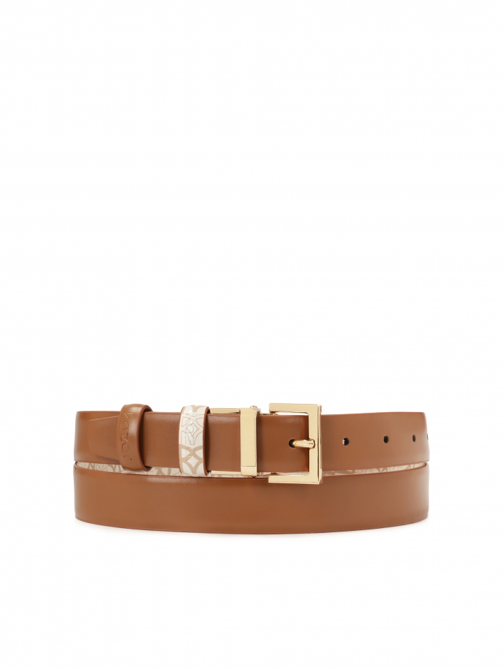 Double-sided belt in beige and brown color with monograms
