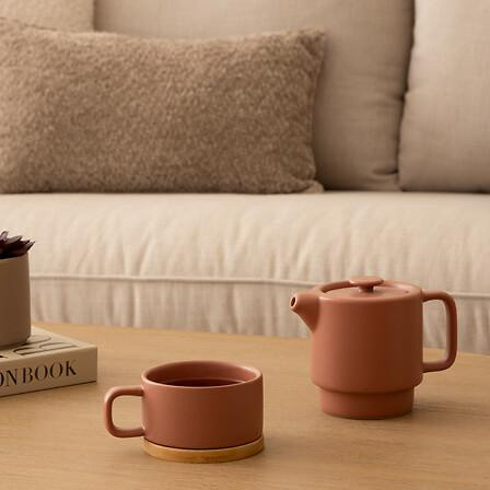 Imbryk ceramiczny Nature terracota bambusowa podstawa sitko