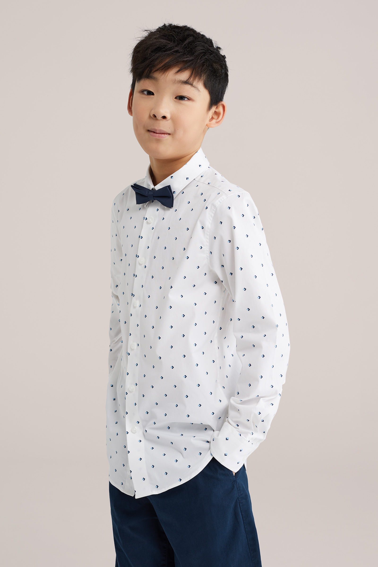 Jongens overhemd met print en afneembare vlinderdas