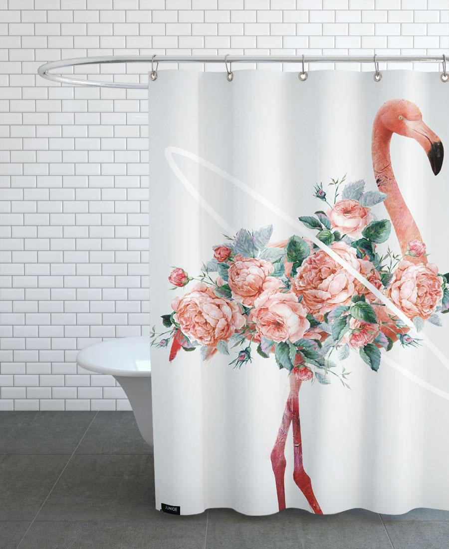 FLAMINGO - Rideau de douche en polyester en blanc & rose 150x200