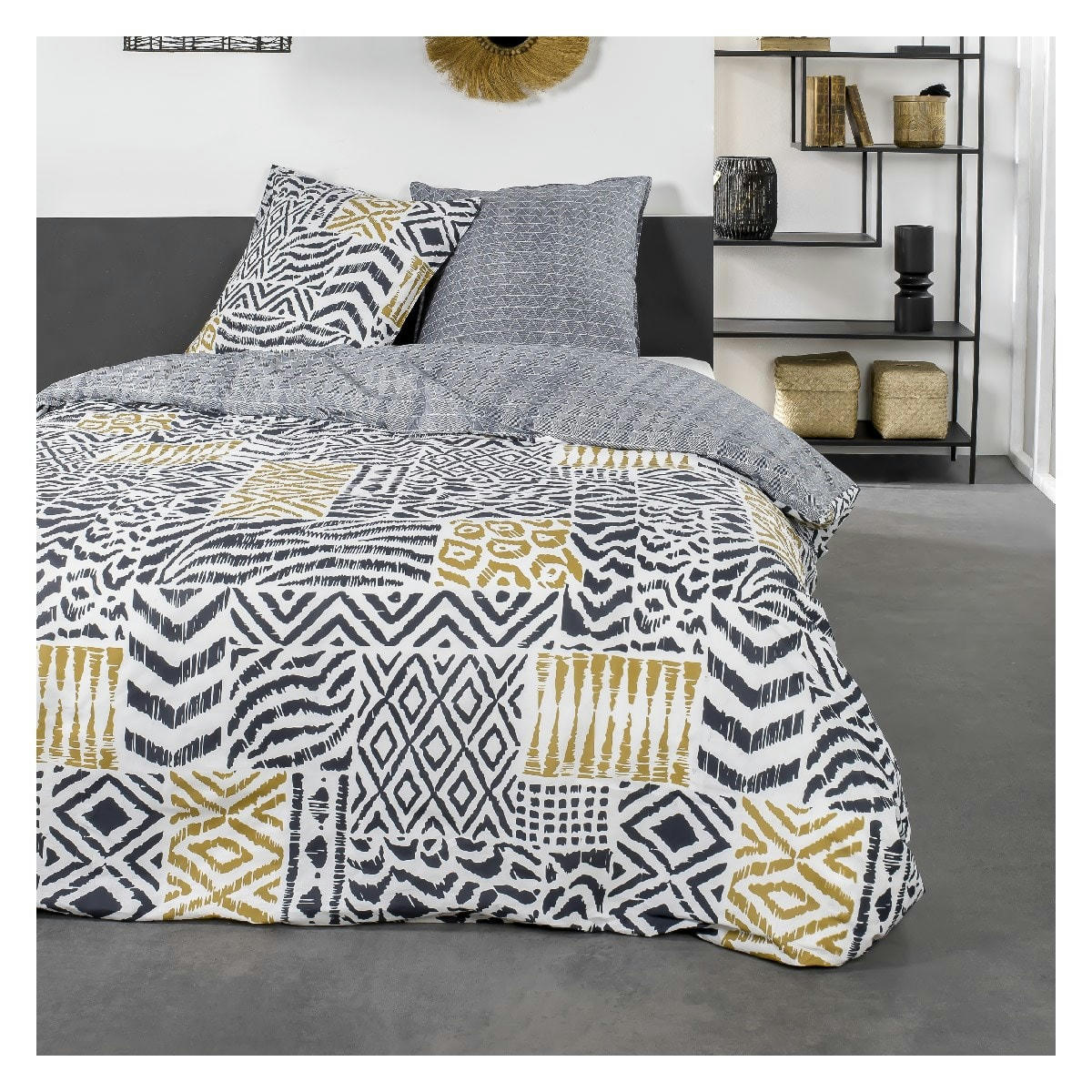 SUNSHINE ALIX - Parure de lit 2 personnes imprimé en Coton Noir 240x260 cm