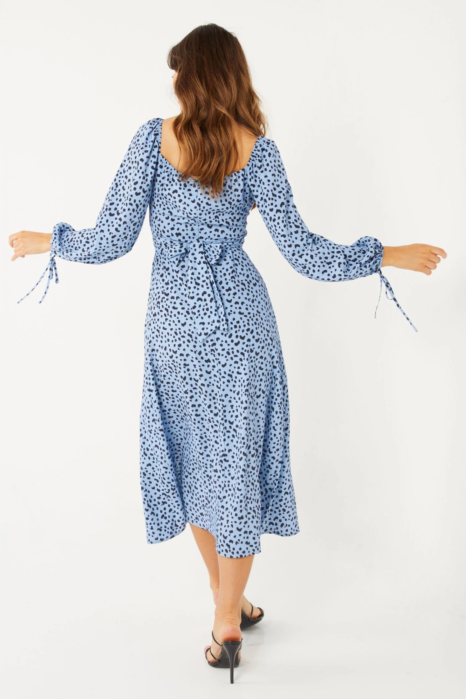Quiz Blue Smudge Spot Print Midi Dress