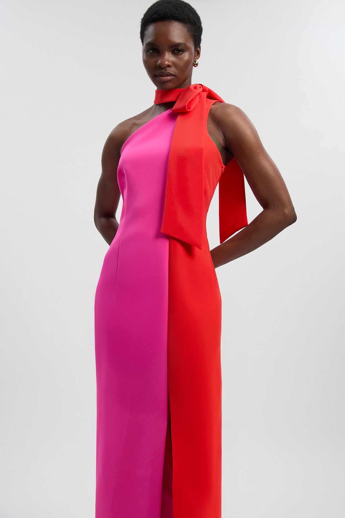 KarenMillen Petite Soft Tailored Colour Block Bow Midi Dress