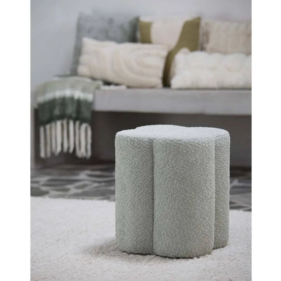 Light & Living - Nalani poef 38x38x45 cm boucl&eacute; - mint groen