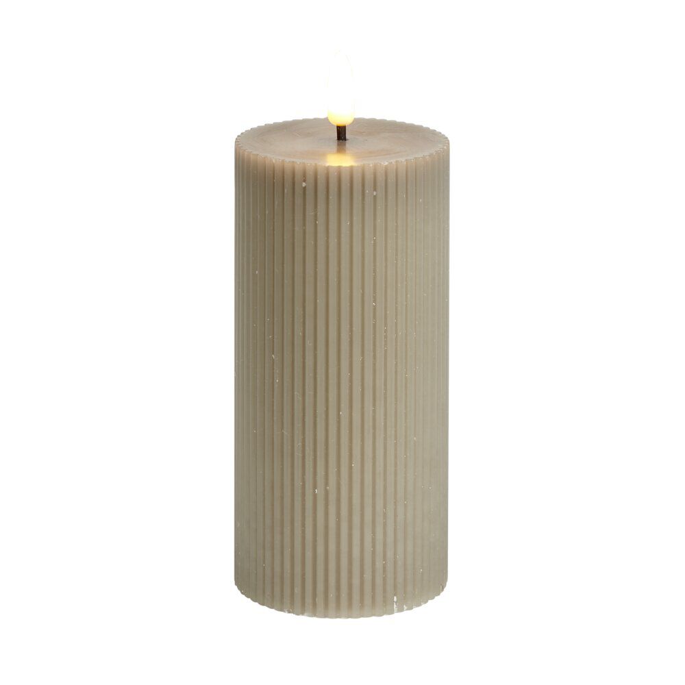 Bougie pilier à LED striée gris Ø7xH15cm