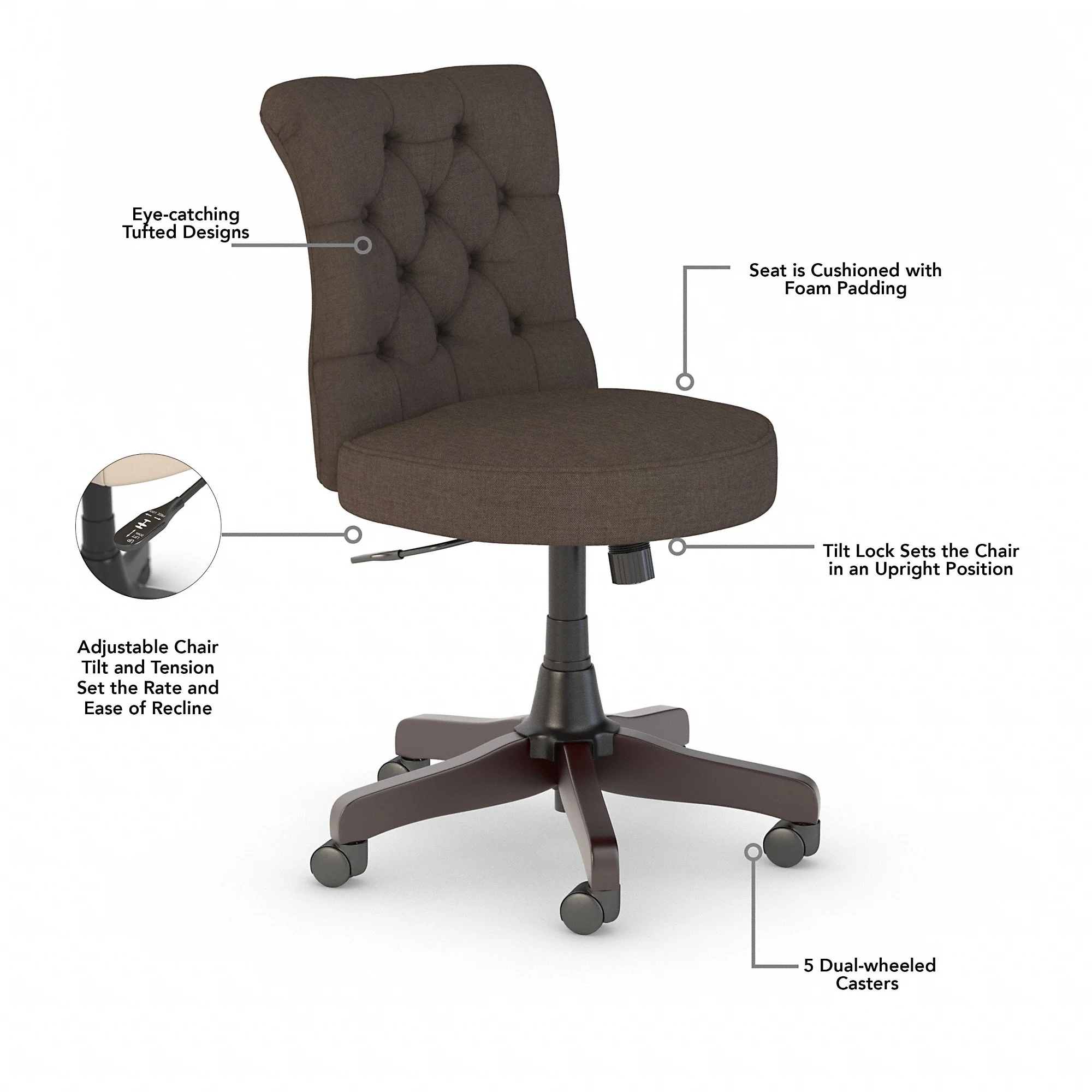 Cottage Grove Mid Back Tufted Office Chair by Bush Furniture