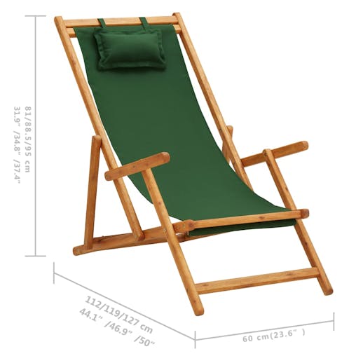 NNEVL Folding Beach Chair Solid Eucalyptus Wood and Fabric Green