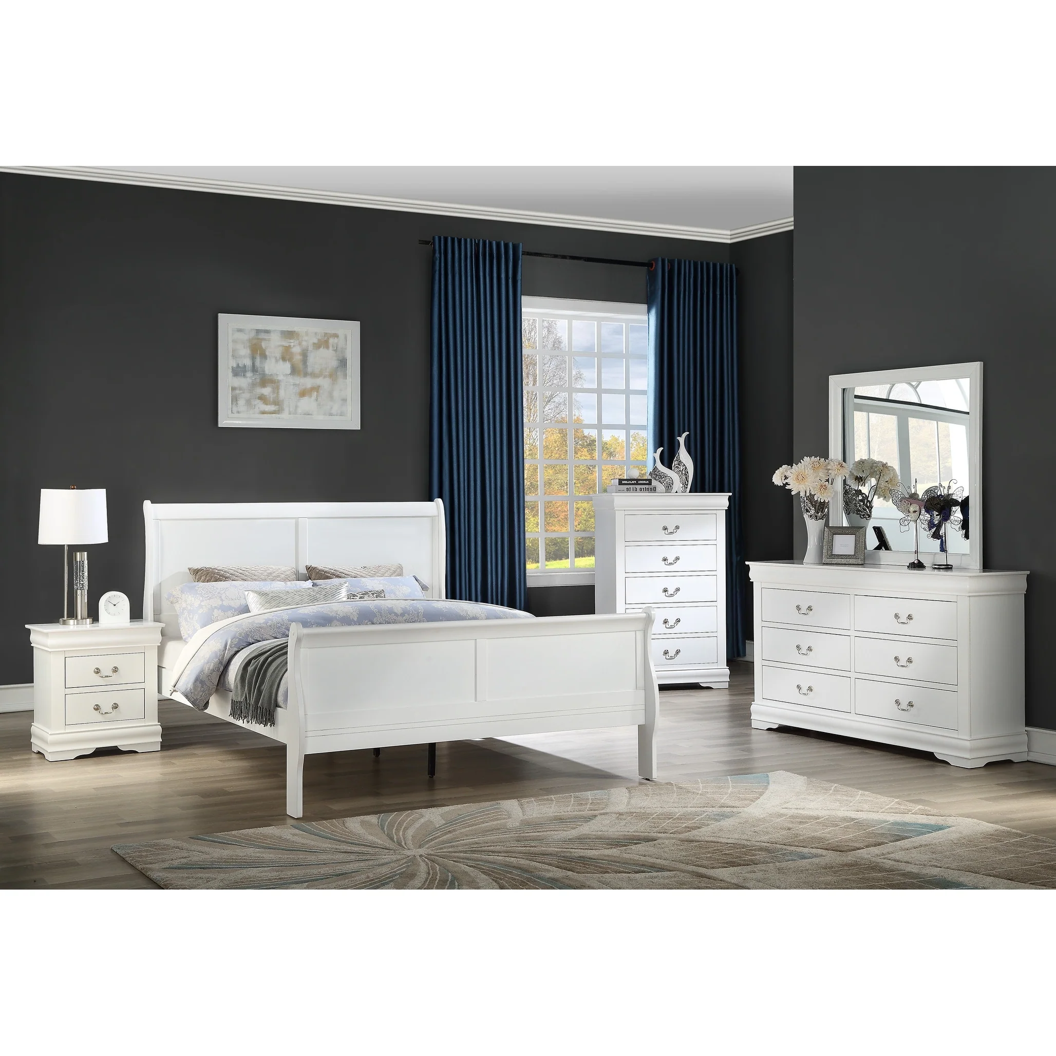 Lillie 4 Piece White Sleigh Bedroom Set
