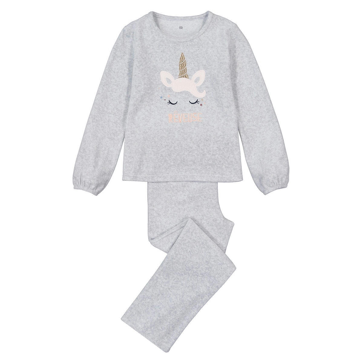 Pyjama en velours, motif licorne brodé