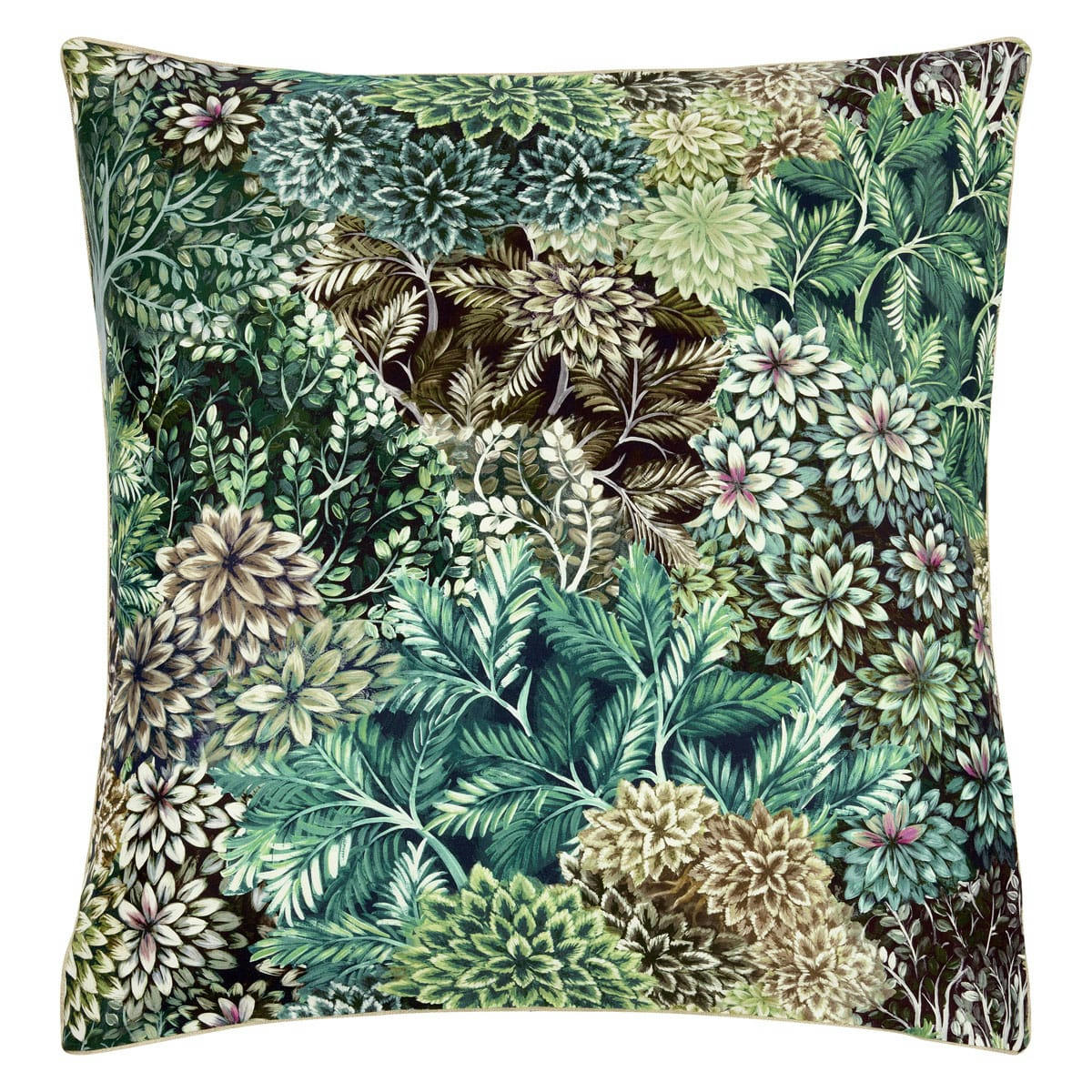 MADHYA - Taie d'oreiller imprimée en satin de coton vert 65x65