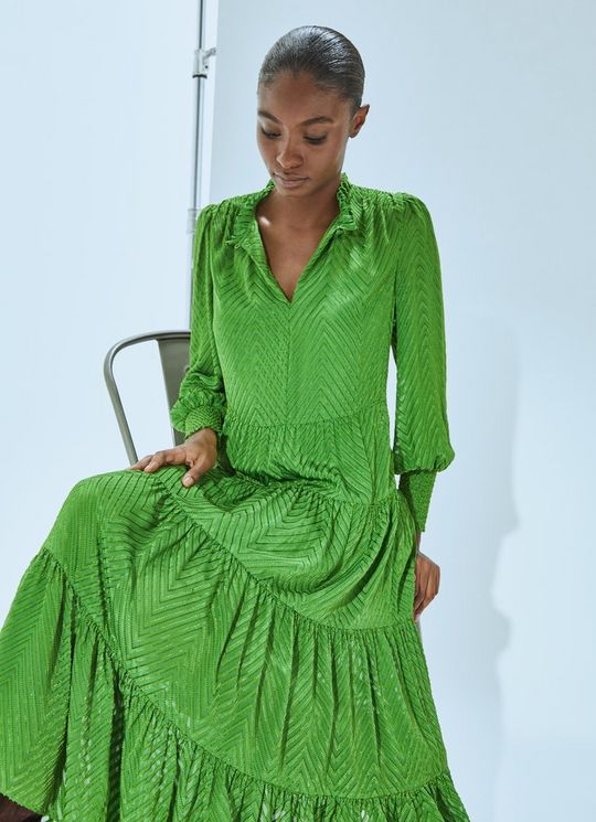 Flora Bright Green Chevron Dress