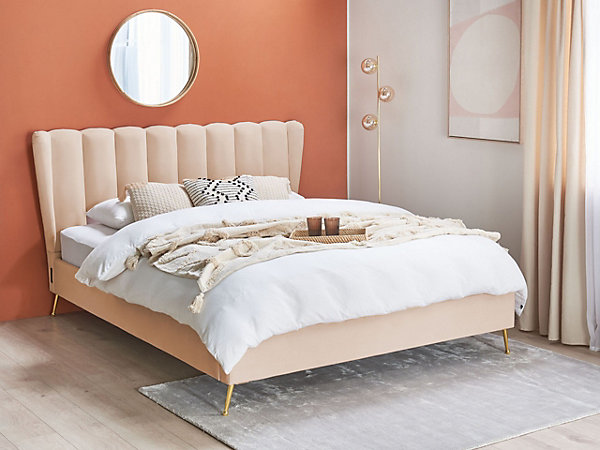 Lit avec sommier Velours MIRIBEL 160 x 200 cm Beige