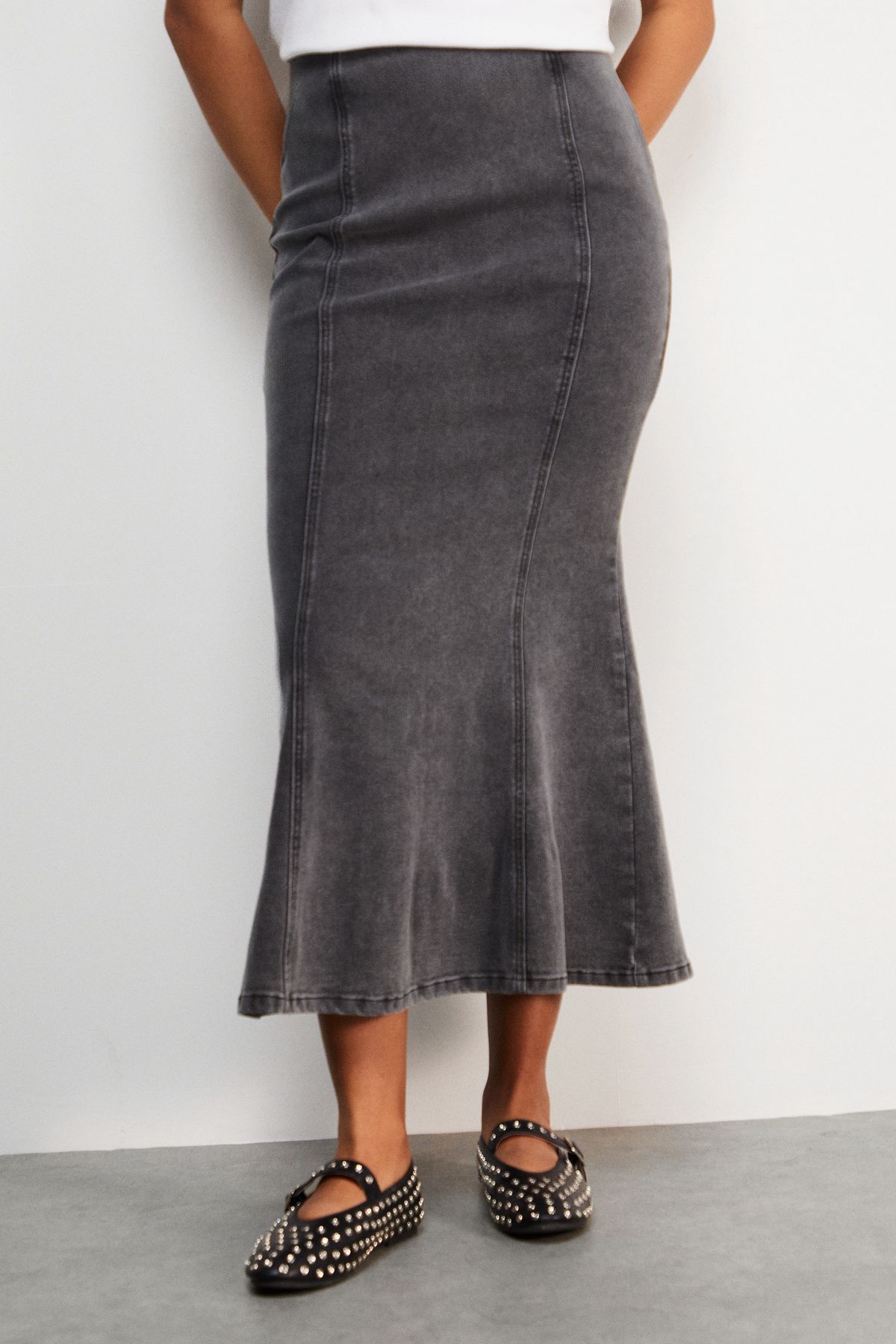 Warehouse Denim Fishtail midi skirt