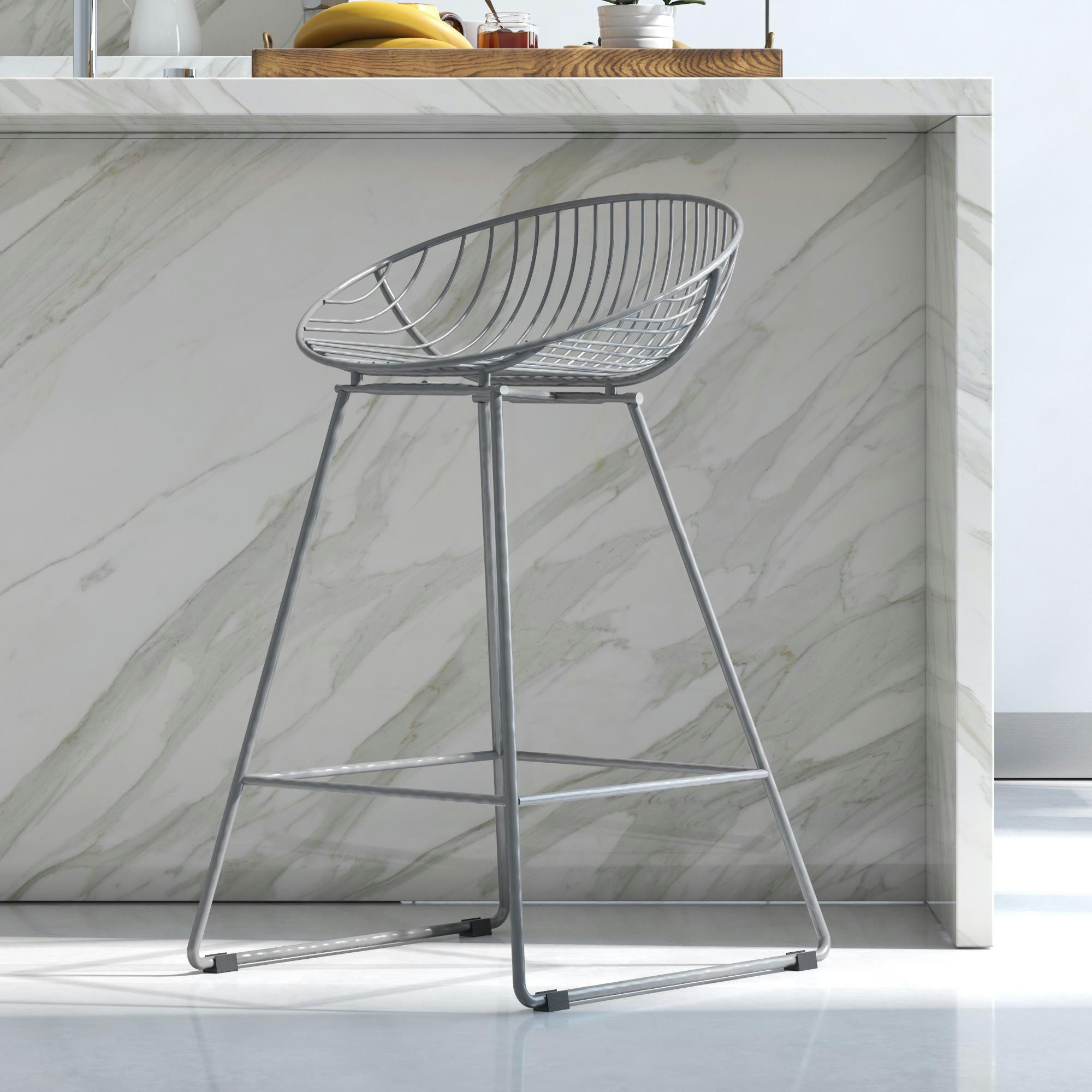 ELLIS - Tabouret de comptoir Wire gris métal
