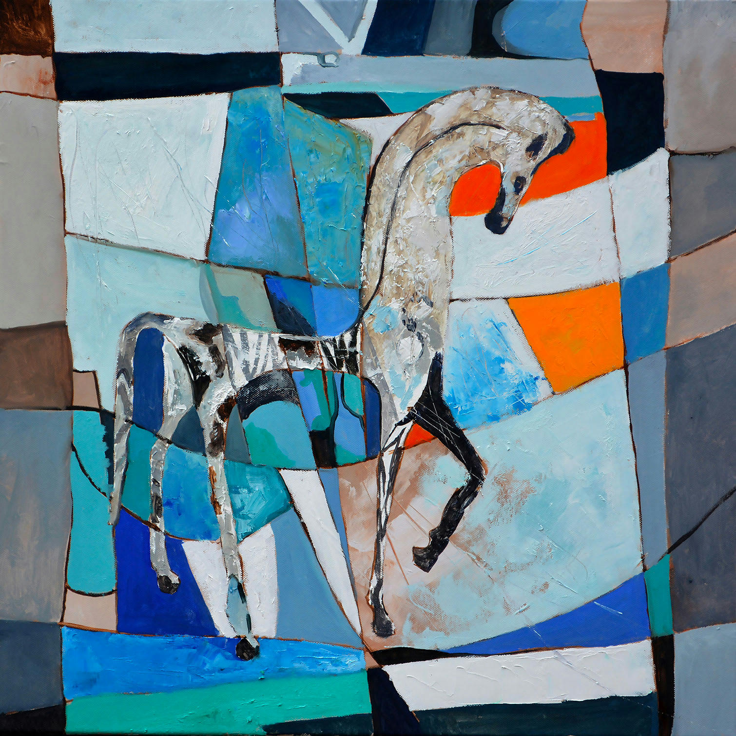 - Tableau abstrait cheval grec ancien imprimé sur toile 100x100cm