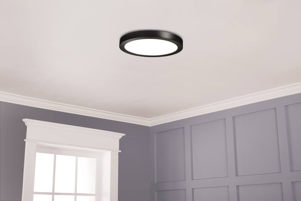 NOMA Round Frame LED Flush Mount Ceiling Light Fixture, Black, 9-1/2-in