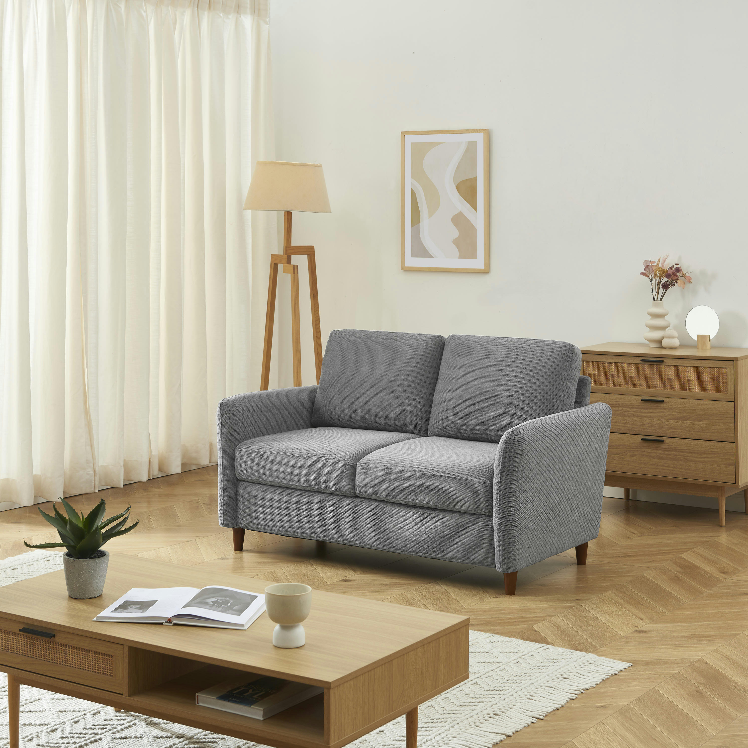 LUCIEN - Canapé droit en tissu 2 places gris