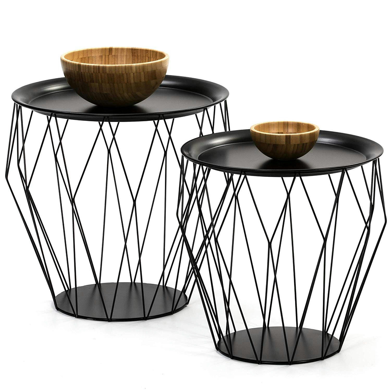 KABUL - Set de 2 Tables basses, plateau en noir et structure en métal noir