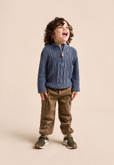 Younger Boys Blue Quarter Zip Cable Jumper