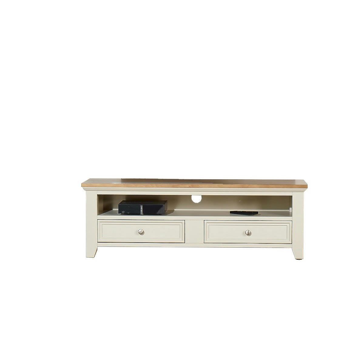 ARCHER - Meuble tv en pin 2 tiroirs et 1 niche blanc