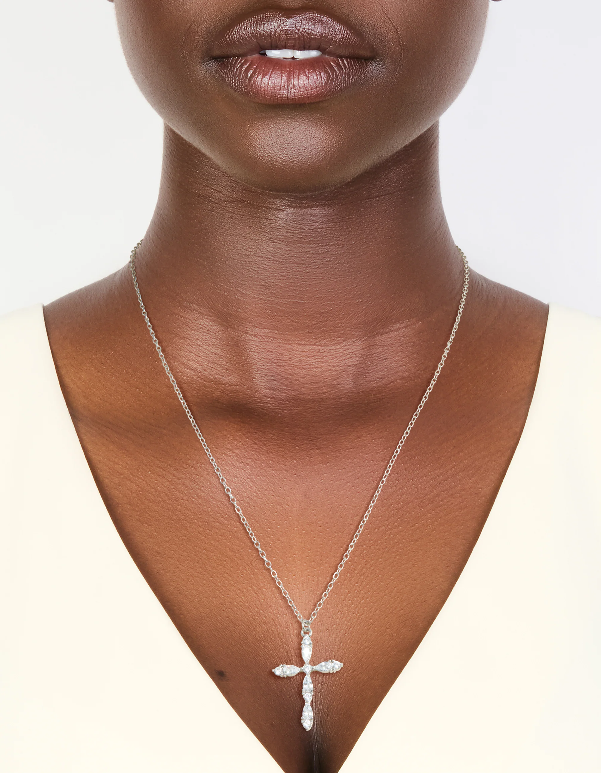 Waterproof Stainless Steel Multi Cubic Zirconia Large Cross Necklace