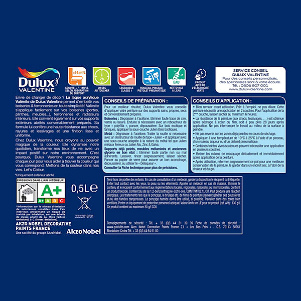 Laque Valénite Dulux Valentine Acrylique brillant noir 500ml