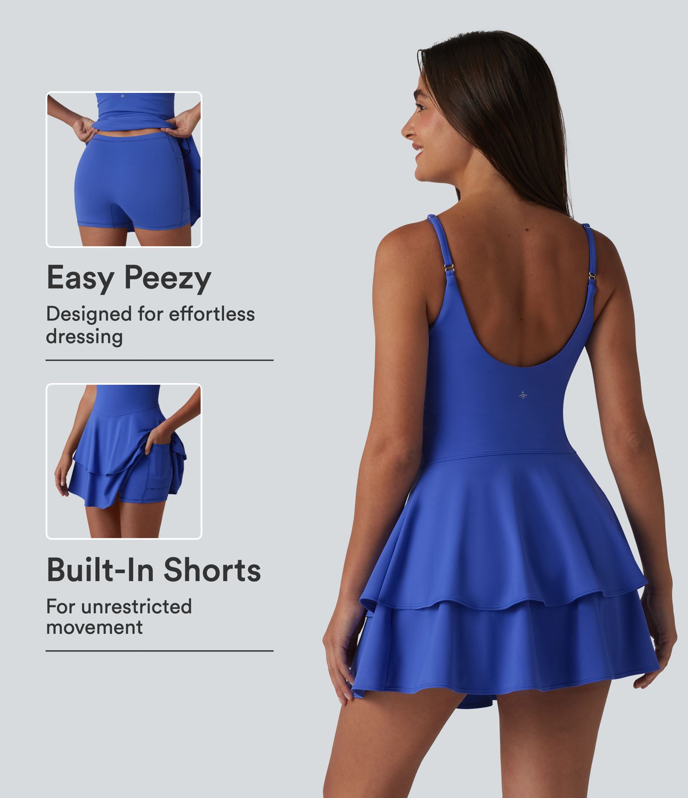 Robe de sport mini de tennis SoftlyZero™ Airy 2-en-1 à volants, à effet frais InstantCool, poches, accès facile Easy Peasy, protection solaire UPF50