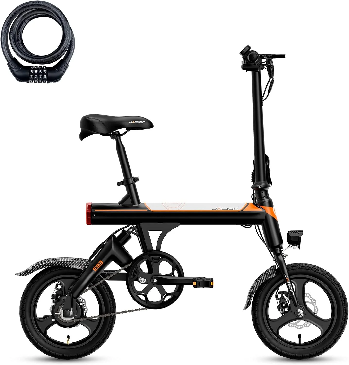 EB3 Electric Bike Adults 21mph, 500W Peak Motor, 270Wh Battery, Rear Suspension, 3 Levels Assist, 14 Folding Ebike for Adults and Teens, Complies to UL2849(Black/With Lock)