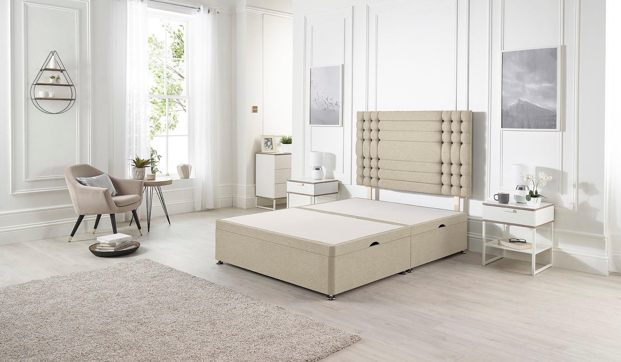 Somnior Flexby Tweed Fabric Side Opening Ottoman Bed With Headboard