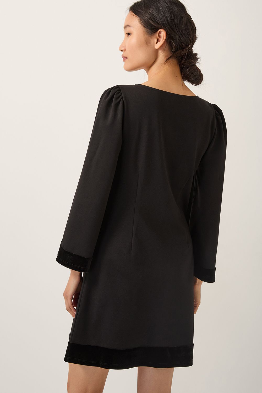 Monsoon Blair Velvet Bow Long Sleeve Mini Dress Black