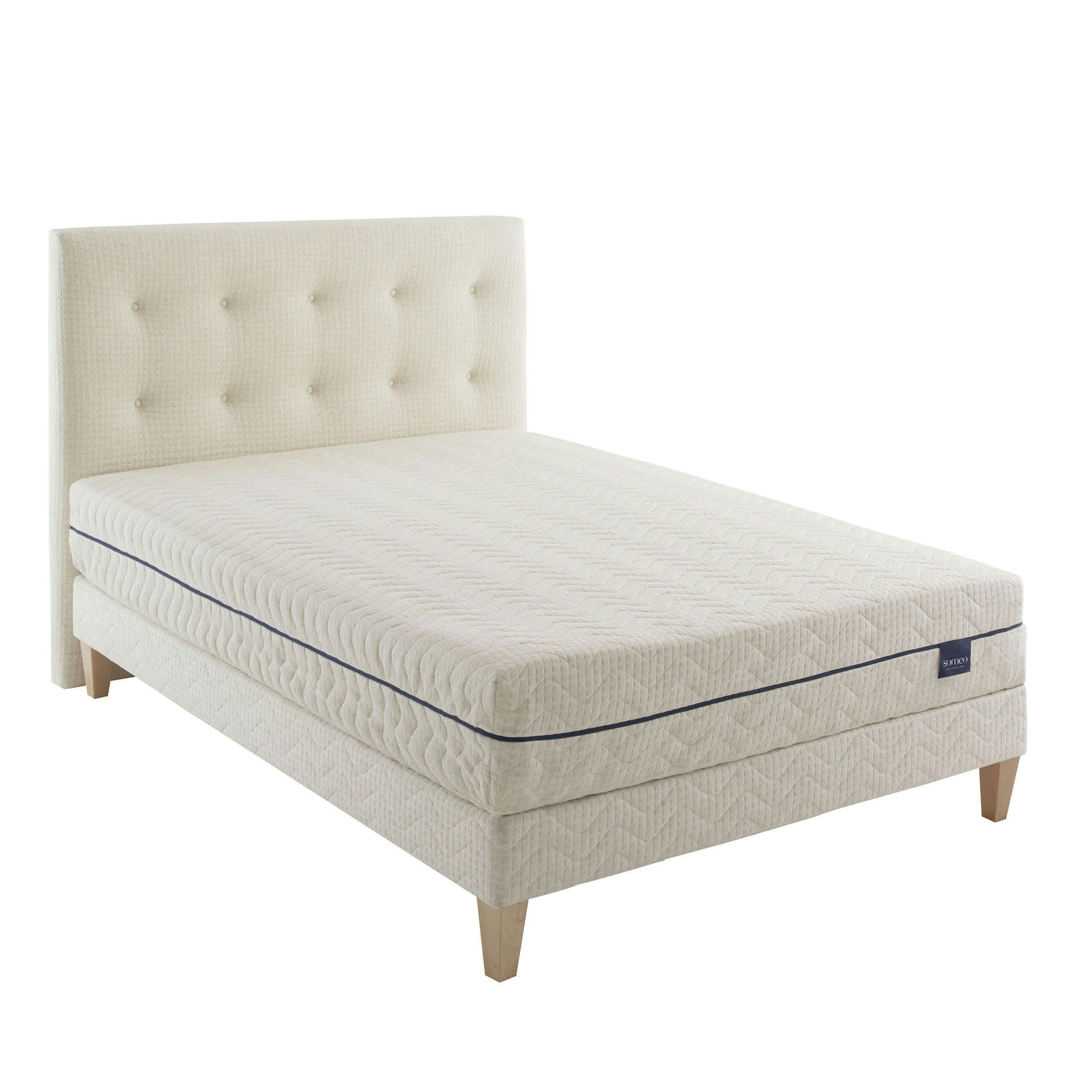 AUBE 600 - Ensemble matelas naturel, sommier, pieds et tête de lit 140x200