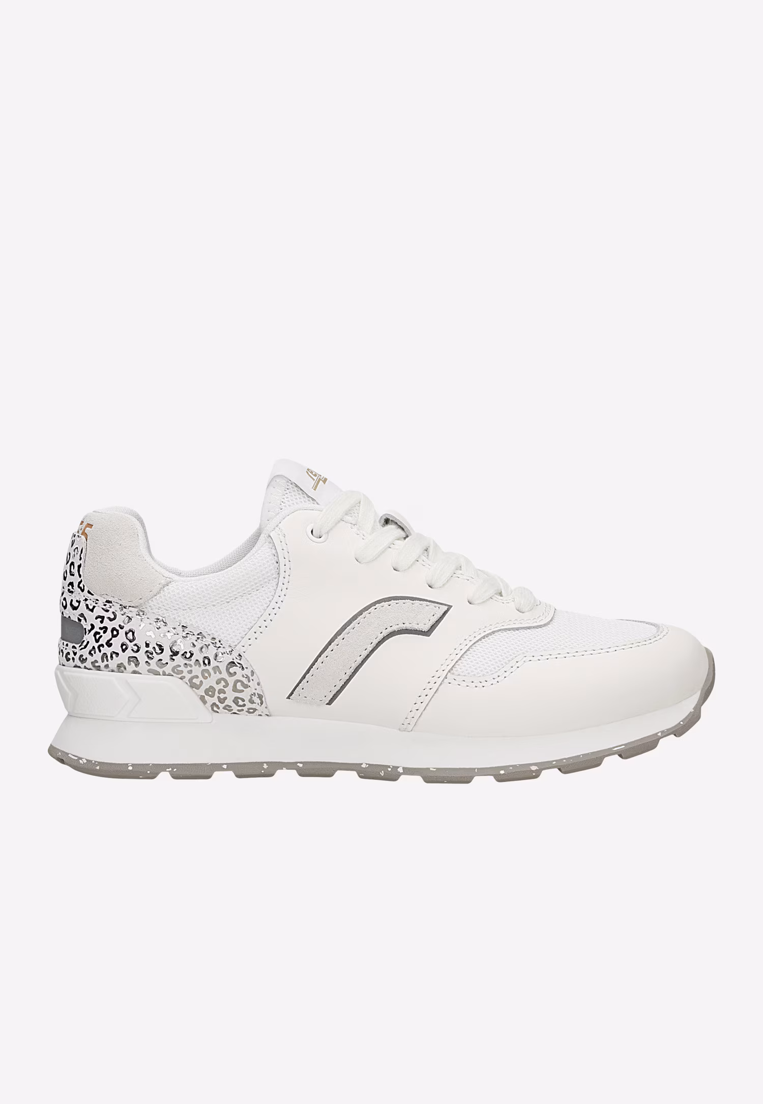 Białe sneakersy damskie RELAKS z aplikacją w srebrną panterkę